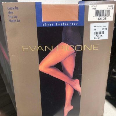 EVAN-PICONE SHEER CONFIDENCE PANTYHOSE Sz 3 New in Pkg NUDE Control Top